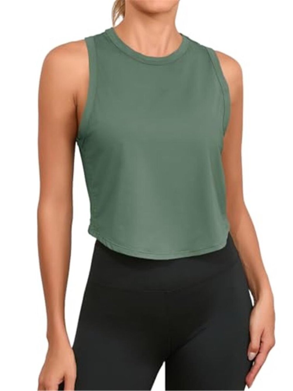 Sage Green Cropped Workout Tank Top Sleeveless Activewear Shirt